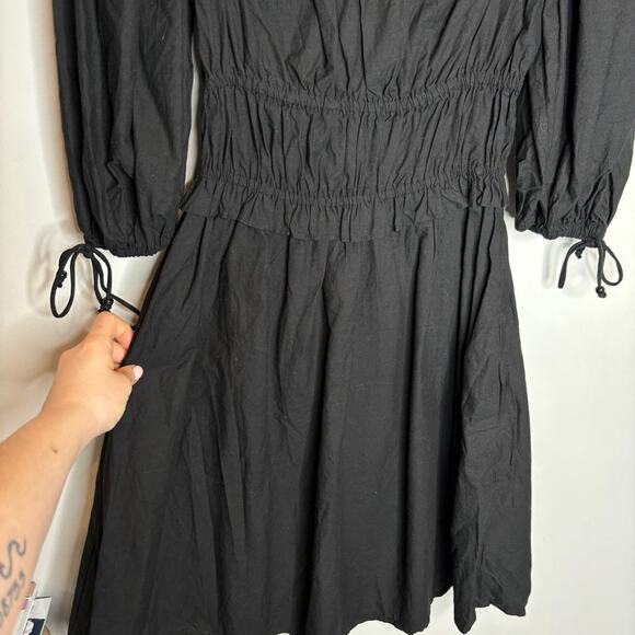 House of Harlow 1960 Puff Sleeve Smocked Cotton Poplin Peasant Mini Dress - Picture 5 of 9